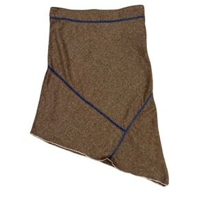 XOXO Jeans Brown Asymmetrical Knit Skirt Blue Contrast Stitching Raw Hem Womens